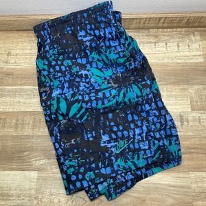 Vintage 90s Nike Mens XL Abstract Geometric Nylon Mesh Lined Shorts Blue Black